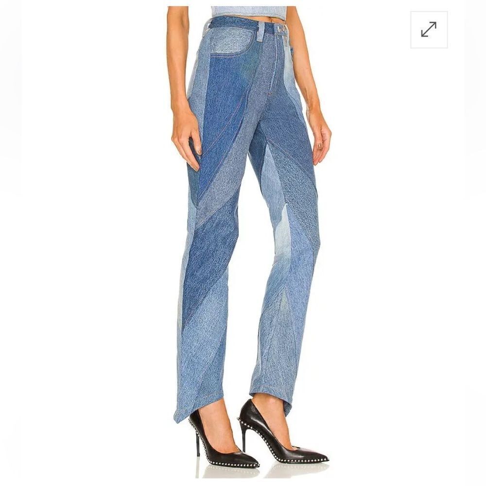 EB Denim patchwork jeans Vien Straight Leg Medium Wash pieced Revolve XS - Picture 3 of 12